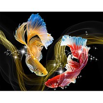 그린 화야루이 보석십자수 부귀재물 잉어 연인GR-172(원형+AB비즈)