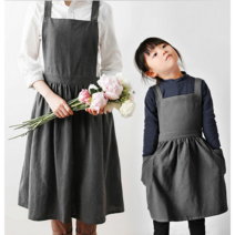 빅사이즈 린넨 예쁜 원피스 패밀리 앞치마입니다, 카키요, 짧은 앞치마+아동용 앞치마