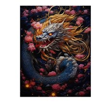 용그림 드래곤 5D 다이아몬드 페인팅 동물 모자이크 풀 자수 DIY 홈 장식 선물, 76.FAN02903 - 원형 70x90cm