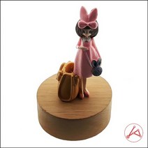 핸드메이드 원형 오르골 대형(토끼 리본 소녀 핑크), 오버더레인보우