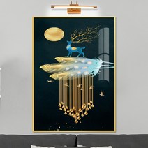 보고아트 돈 들어오는 황금 깃털 풍수 인테리어 황금 나비 사슴 액자 그림, [3] 황금깃털과 보름달 파란사슴