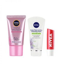 니베아 선 페이스 글로우 베이스 40ml + 립케어 스트로베리 샤인 딥 클린 아미노 클렌징폼