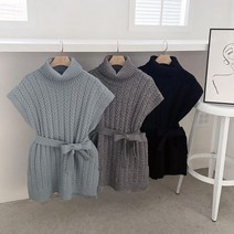 다잇템 여자 골지 피셔 트임조끼 튜니카 피셔맨 니트