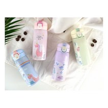리틀디노 보온병 보냉병 유치원 어린이 유아 물통 텀블러 물병, 디노핑크+스티커+스텐빨대