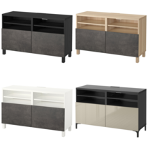 이케아 TV장식장 BESTA 베스토 TV장식장+도어 화이트스테인 참나무무늬/한비켄스/투바르프 화이트스테인 참나무무늬 120x42x74 cm