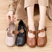 여자 봄 벨크로 구두 단화 플랫 슈즈 벨크로 가죽 펀칭 웨지 컴포트 엄마 샌달