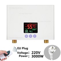 전기순간온수기 5500W/3000W 탱크리스 온수기 흐르는 원격 시작 전기 샤워 욕실 주방 인스턴트, 01 EU plug 3000W