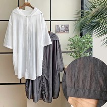 여성 아노락 점퍼 나일론 바스락 바람막이 후드 오버핏 7부 소매 얇은 경량 롱바람막이 야상 롱자켓 빅사이즈 아노락