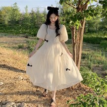 지지미원피스 바스락 시어서커 린넨 어깨뽕 롱 원피스 빅사이즈 인견 만삭 모녀커플 스퀘어넥 퍼프 캉캉