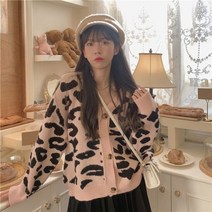 안나리야 루즈핏 브이넥 레오파드 호피 패턴 니트 가디건 SY