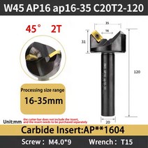W45 CNC 모따기 커터 바 외부 원형 APMT TCMT 머시닝 센터 공구 교체 가능 인서트 디버링, [02] AP16 ap16-35 C20-120