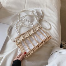 통 감성 자전거 캐주얼 여름 등나무 짠 여성 어깨 Crossbody 가방 패션 진주 체인 바구니 Drawstring 숙녀, 02 Style B
