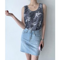 여성 여름 민소매 롱 나시 나염 패턴 골지 빅사이즈 슬라브리스 레이어드 이너 망고나시