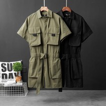 남녀 공용 빈티지 반팔 점프슈트 빅 작업복 캐쥬얼 유니폼 통통