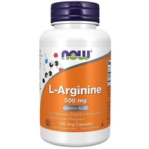 NOW L 아르기닌 500mg 아미노산 & 산화질소 전구체 캡슐 100정 미국직송 317513, 100 Count (Pack of 1)