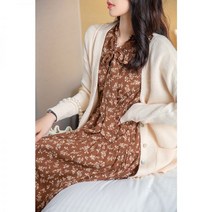 여성 프렌치 리본 플라워 원피스 루즈핏 니트 가디건 셀럽 손예진 스타일 봄가을 고급 투피스