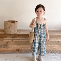 도오빠 아동 멜빵 바지 와이드팬츠 점프수트 나시 민소매 체크무늬 패턴 여아 키즈 어린이