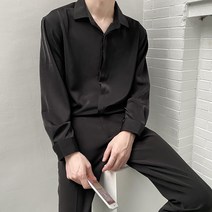 DFMEI 아이스 실크 셔츠 남성용 루즈한 논아이언 셔츠 드레이프 탑 남성용