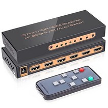 ROOFULL 5 포트 4K HDMI 스위치 광학 및 3.5mm AUX 오디오 출력 in 1 2.0 4K@60Hz 2.0a 추출기 스플리터 리모컨 포함 ARC HDR HDCP 2., Orange