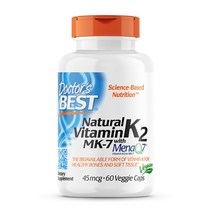 Doctors Best 내추럴 비타민 K2 MK-7 위드 메나Q7 45 mcg 60 베지캡슐