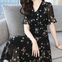 원피스 OPS 바캉스 여름 반팔 홈웨어 오피스룩 휴가룩 드레스 DS168 여성쉬폰 플라워 쉬폰롱