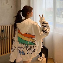 가을 겨울 기모에 도톰한 맨투맨 여학생 티셔츠 한국판 루즈핏 나른한 스타일 ins 트렌드 후드 코트