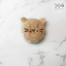 364days 오드아이 고양이 수세미 화이트 냥이 아크릴 귀여운 핸드메이드 손뜨개 수세미 동물수세미, 02.베이지냥이(개별포장) 1개, 고리x