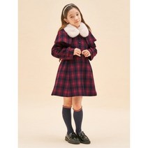 BEANPOLE KIDS 레드 여아 퍼 칼라 케이프 체크 코트 BI293TG016