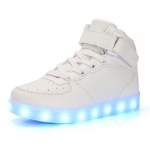 아이스스케이트화 피겨스케이트화 스피드스케이트화USB 충전 하이 탑 LED 발광 남성 신발 패션 빅 사이즈, 08 32, 10 WHITE