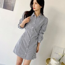 퍼니걸스 9912 스트라이프 카라 셔츠 핀턱 미니 원피스 여성의류