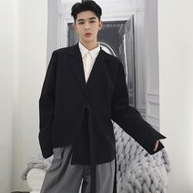 시 폰 넥타이 비대 칭 디자인 캐 주 얼 양복 외투 남성 길거리 패션 캐 주 얼 루즈 양복 외투 봄 가을 남자