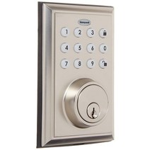 하니웰Honeywell 금고 및 도어락 BLE 전자 출입 데드볼트 키패드 포함 정사각형 페이스 플레이트 새틴 니켈, Electronic Entry Deadbolt, Satin Nickel