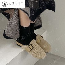 [애슬릿] 양털 버클 스트랩 실내화 털 슬리퍼