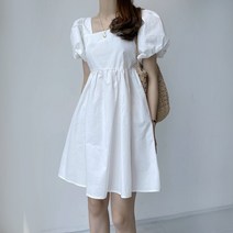 퐁순싸롱 수입 스퀘어넥 퍼프 벌룬 반팔 A라인 미니 원피스 SY