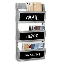 MyGift 3 Slot Vintage Distressed Gray Wood Wall Mounted Mail Sorter/Magazine Rack with Chalkboard La, 1