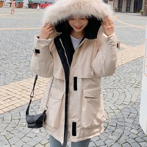 누빔 벨크로 하프 패딩 후드 야상 점퍼 겨울 여성