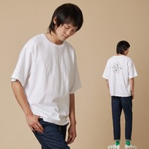 남녀공용 레터링 라운드 화이트 반팔 티셔츠
