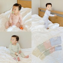체크 배앓이방지 가을 겨울 유아 아동 내복 아기 실내복