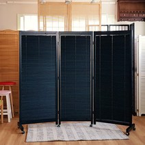 천연원목 인테리어 바퀴 블라인드 파티션 이동식 공간분리 칸막이 가림막, 3단 인디고 네이비