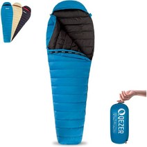 QEZER 성인용 초경량 다운 슬리핑백 44-62°F 600 필 파워 배낭 여행 하이킹 및, 02 Blue Black