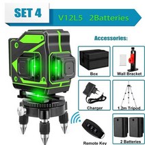 산업용 레이저 레벨기 수평 각도 측정기 12개 라인 360 레벨 셀프 레벨링 3d 및, 협력사, set4 2배터리