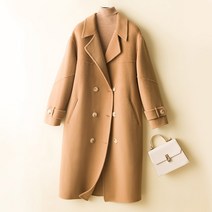 하이넥코트 하프 알파카 헤링본 캐시미어 코트 여성 중간 길이 가을과 겨울 새로운 고급 느슨한 기질 모직 코트