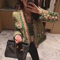 트위드 손담비 디자이너 여성 자켓 v 넥 2020 봄 가을 여성 긴 소매 진주 버튼 슬림 코트 QT52 | Jackets