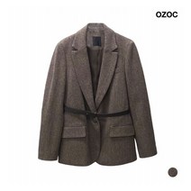 오조크 헤링본 원버튼 울 벨트 자켓