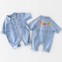 유아동 신생아 베이비 아기 봄 가을 간절기 포컷데님 심플 스타일리쉬 점프수트 올인원 명품 긴팔우주복(66-90사이즈)