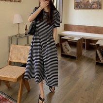 여리 데일리룩 절개 스트라이프 롱원피스 네이비네이비 블랙