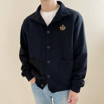 베럴댄나우 남자 오버핏 자수 카라 단추 가디건