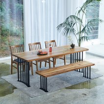 [해찬솔원목이야기] 해찬솔 티크원목 6인용 원목식탁 세트1800B-as/의자포함/6인용식탁, 상판색상:브라운(티크원목색)