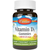 임산부비타민D 키즈 유기농비타민D Carlson 비타민 D3 구미 1000IU25mcg 칼슘 흡수 과일 맛 채식 60개, 단일수량, 단일개당 용량/중량/정