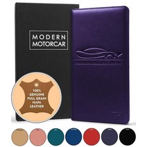 Modern Motorcar Napa 정품 소가죽으로 만든 자동차 등록 및 홀더 블랙 선물 상자 포함, Purple